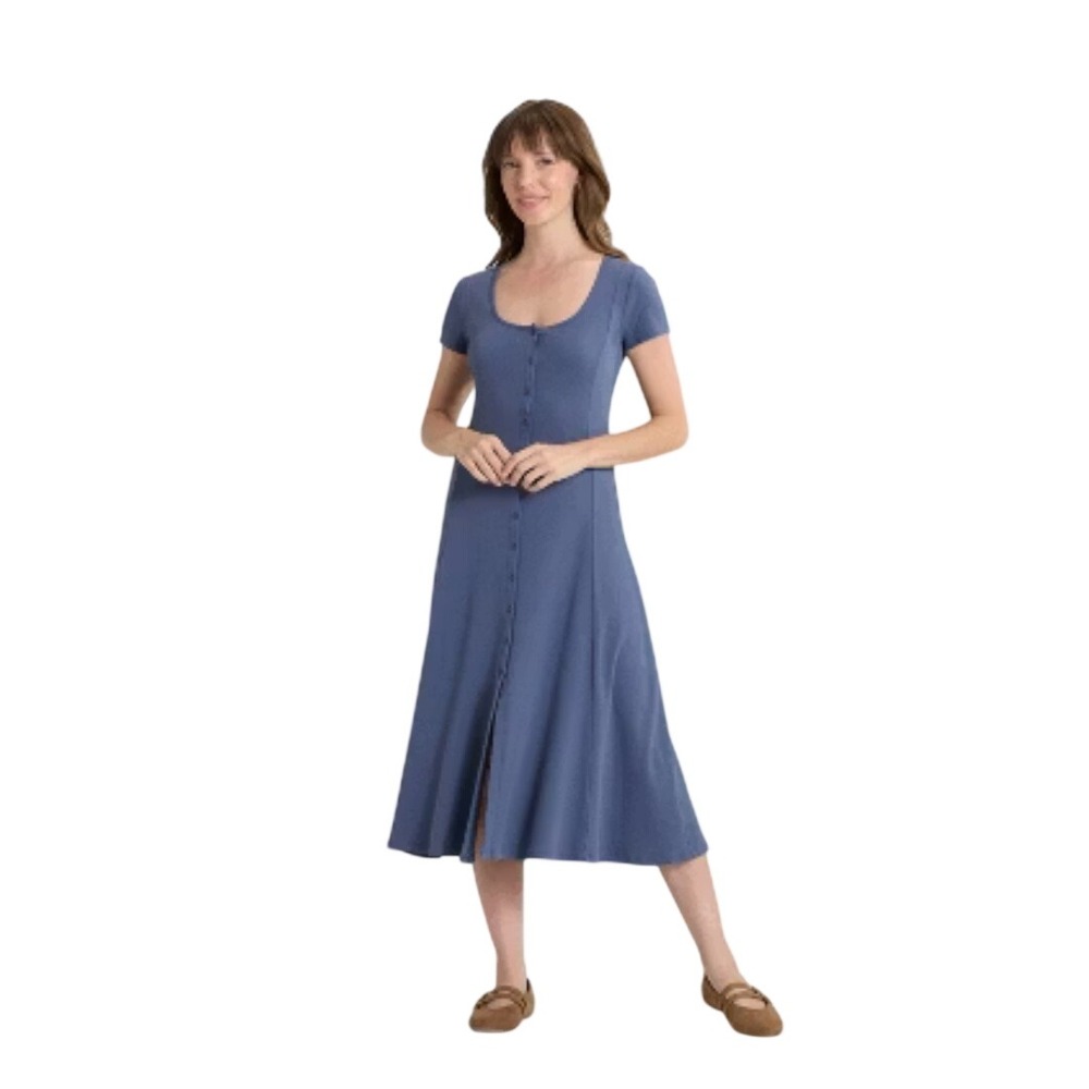 Universal Thread Women's Blue Ribbed Button Front… - image 1